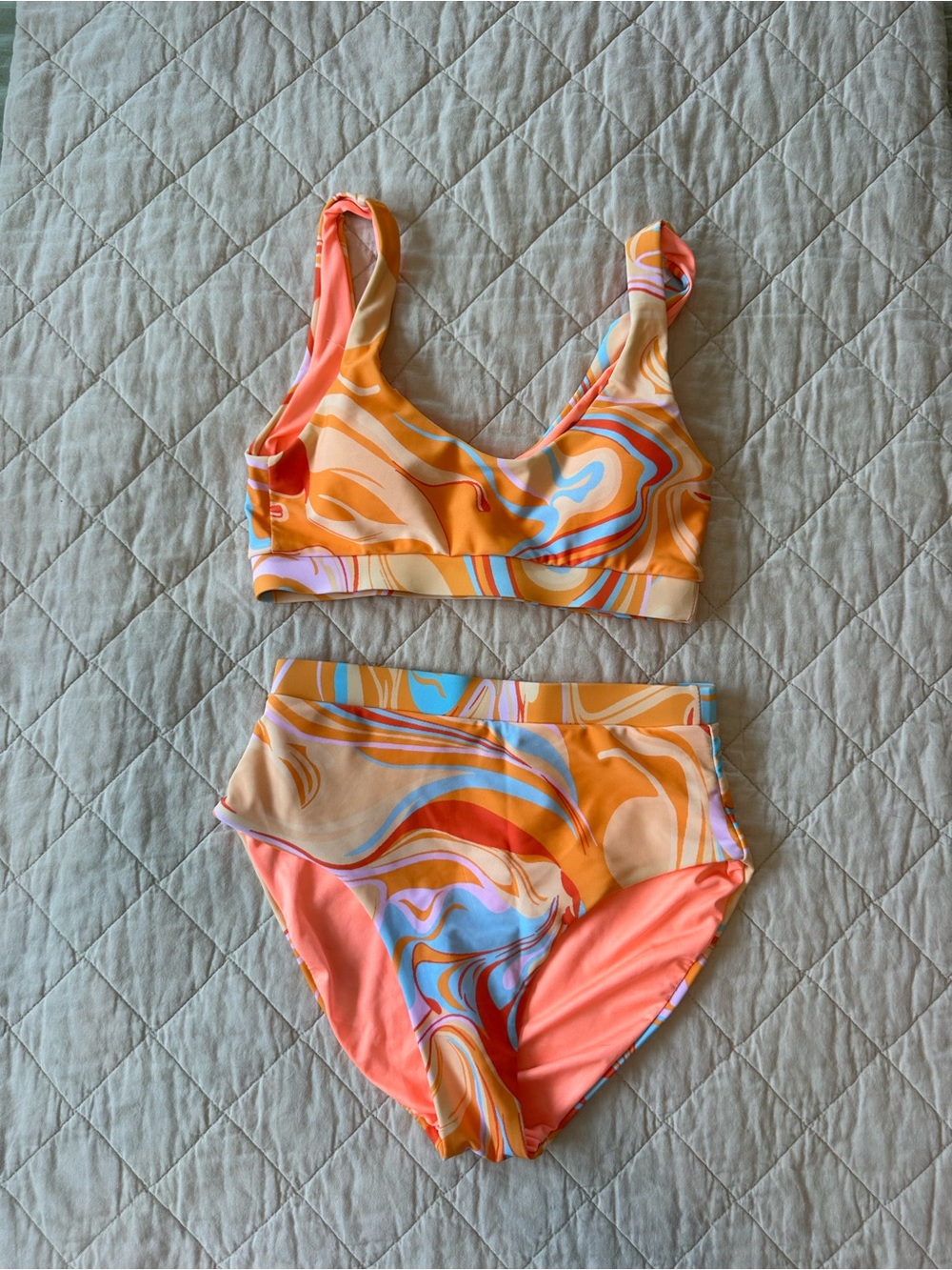 Palms Away Two-Piece Bikini Set - Coral & Orange